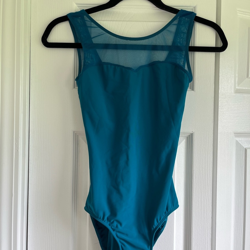 Eleve Dancewear Teal Blue Leotard with Sheer Panel